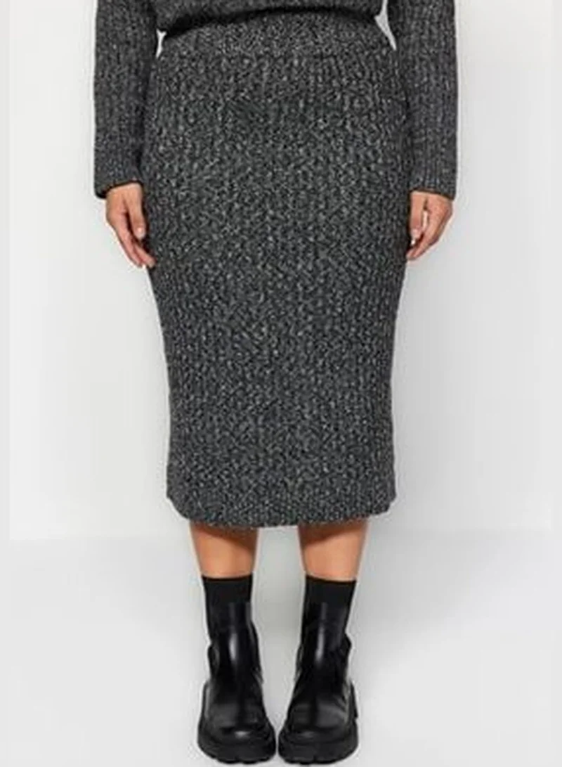 trendyol Anthracite Collar Detailed with a Slit Knitwear Top and Bottom Set TBBAW24CP00006