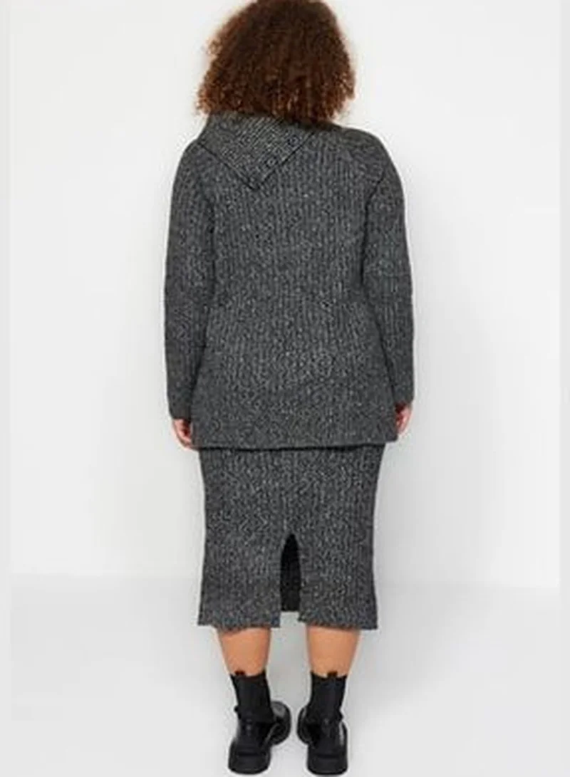 trendyol Anthracite Collar Detailed with a Slit Knitwear Top and Bottom Set TBBAW24CP00006