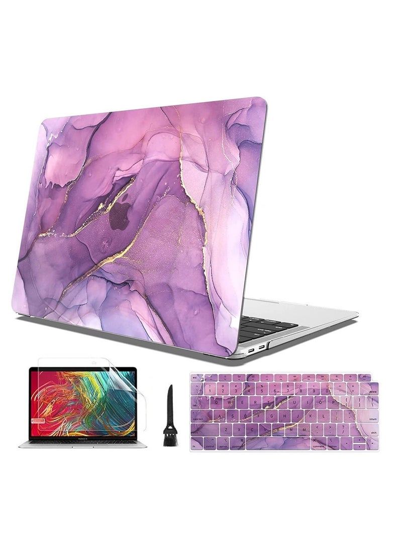 Compatible with MacBook Air 13" 2018 2019 Release A1932 with Retina Display  Touch ID  Plastic Hard Shell Case Screen Protector US Layout Keyboard Cover Purple Marble - Image 1