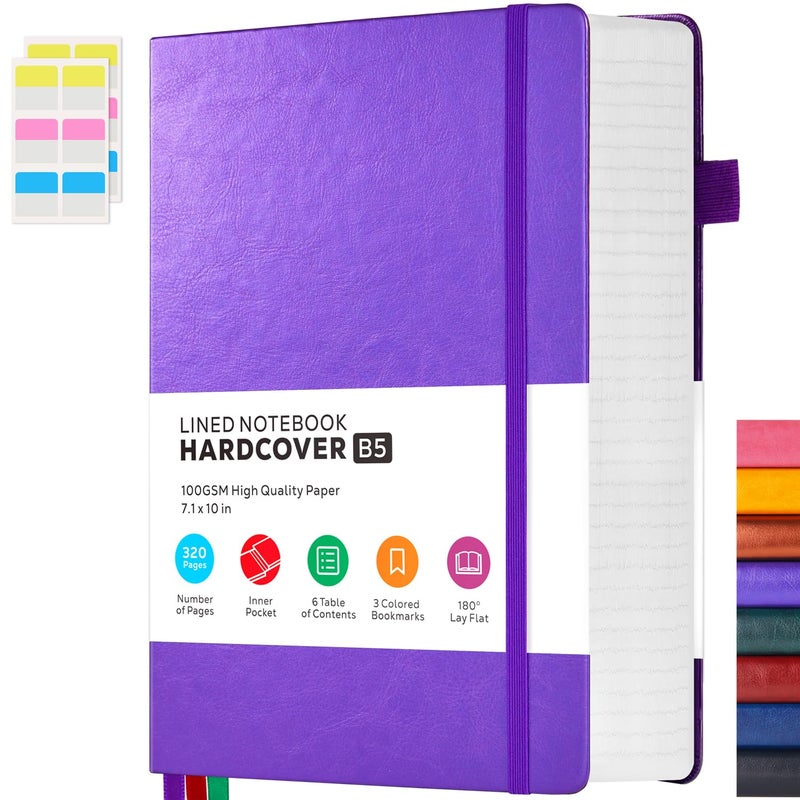 FOCUS DAY Lined Journal Notebook, 320 pages B5 College Ruled Notebook Journal for Writing Women and Men, Hardcover Leather Journal Notebook for School Office Work, 7.1'' X 10'', Pearlescent Purple Notebook - Image 1
