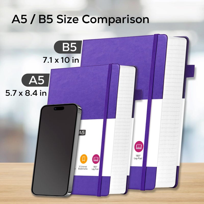 FOCUS DAY Lined Journal Notebook, 320 pages B5 College Ruled Notebook Journal for Writing Women and Men, Hardcover Leather Journal Notebook for School Office Work, 7.1'' X 10'', Pearlescent Purple Notebook - Image 5