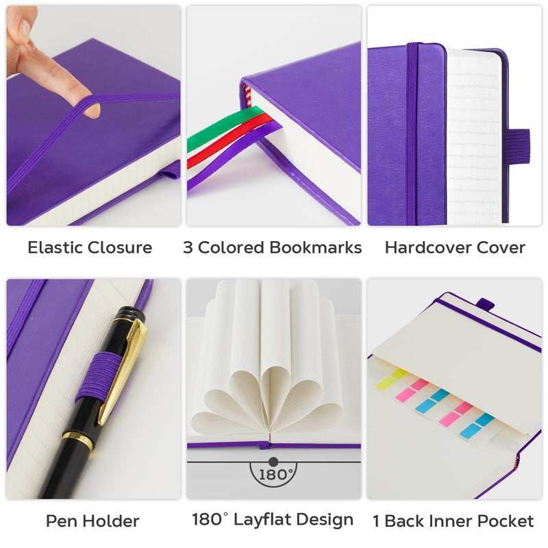 FOCUS DAY Lined Journal Notebook, 320 pages B5 College Ruled Notebook Journal for Writing Women and Men, Hardcover Leather Journal Notebook for School Office Work, 7.1'' X 10'', Pearlescent Purple Notebook - Image 2