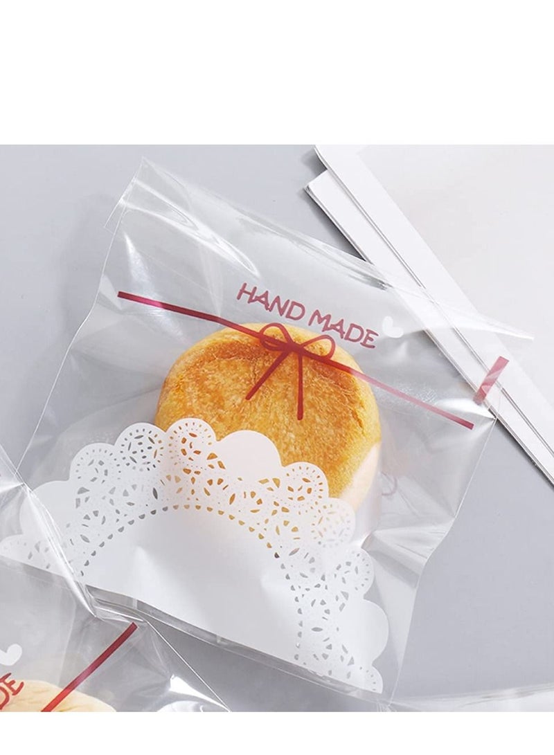 واي آند دي 200 PCS Self Adhesive Plastic Cookie Bags Lace Bowknot Candy Clear Treat Individual for Gifts Wrapping Good Party Favors - Image 2