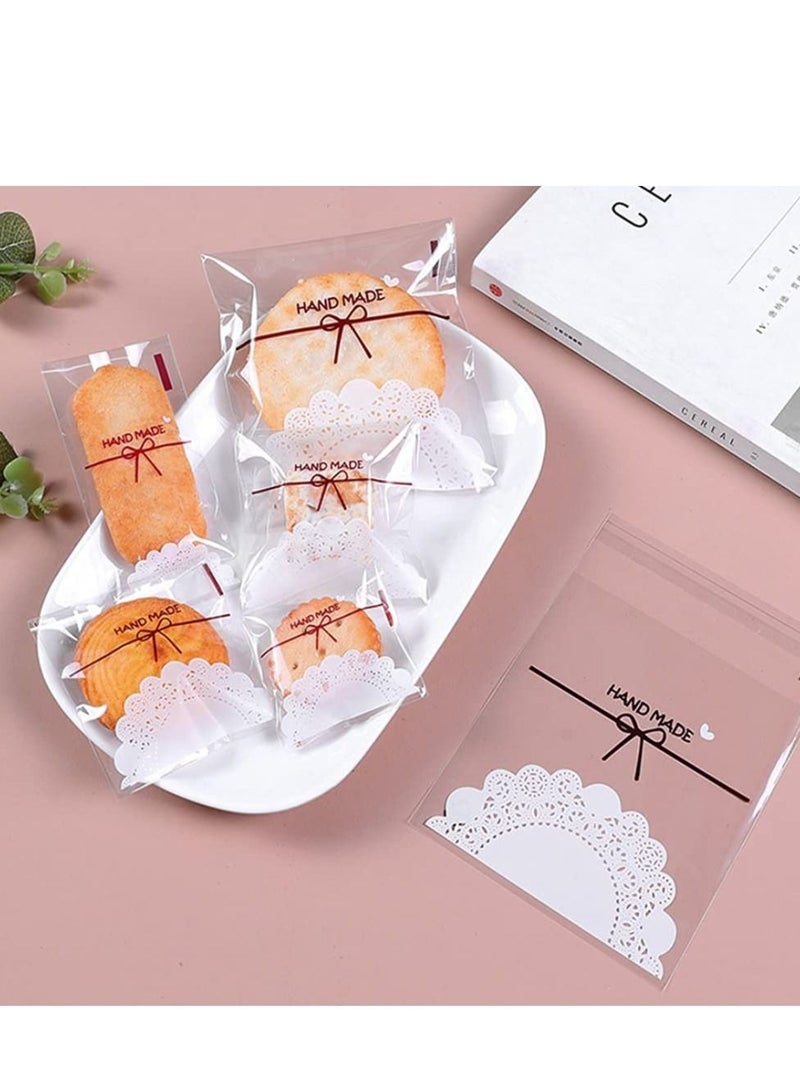 واي آند دي 200 PCS Self Adhesive Plastic Cookie Bags Lace Bowknot Candy Clear Treat Individual for Gifts Wrapping Good Party Favors - Image 5