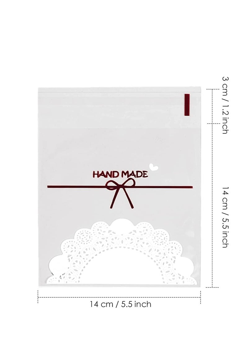 واي آند دي 200 PCS Self Adhesive Plastic Cookie Bags Lace Bowknot Candy Clear Treat Individual for Gifts Wrapping Good Party Favors - Image 3