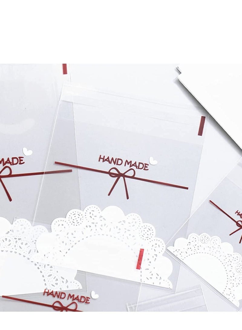 واي آند دي 200 PCS Self Adhesive Plastic Cookie Bags Lace Bowknot Candy Clear Treat Individual for Gifts Wrapping Good Party Favors - Image 4