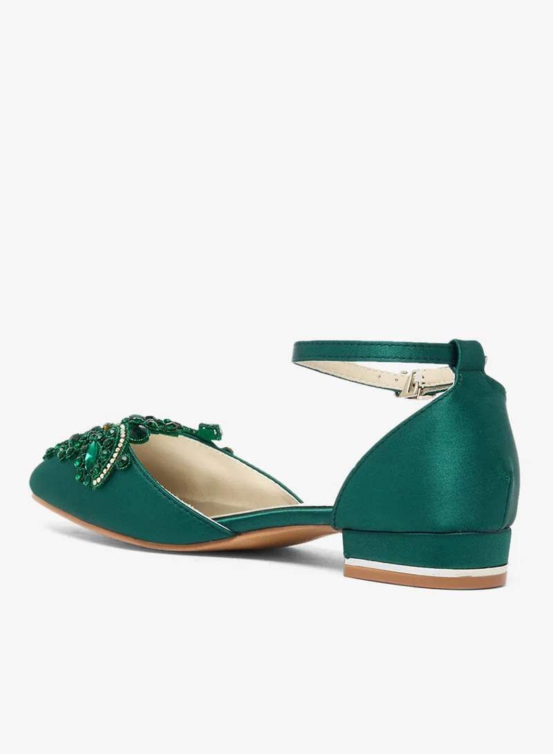 Ella Limited Edition Green Jewel Detail Flat Strap Detail Ballet for Women | Best Price UAE