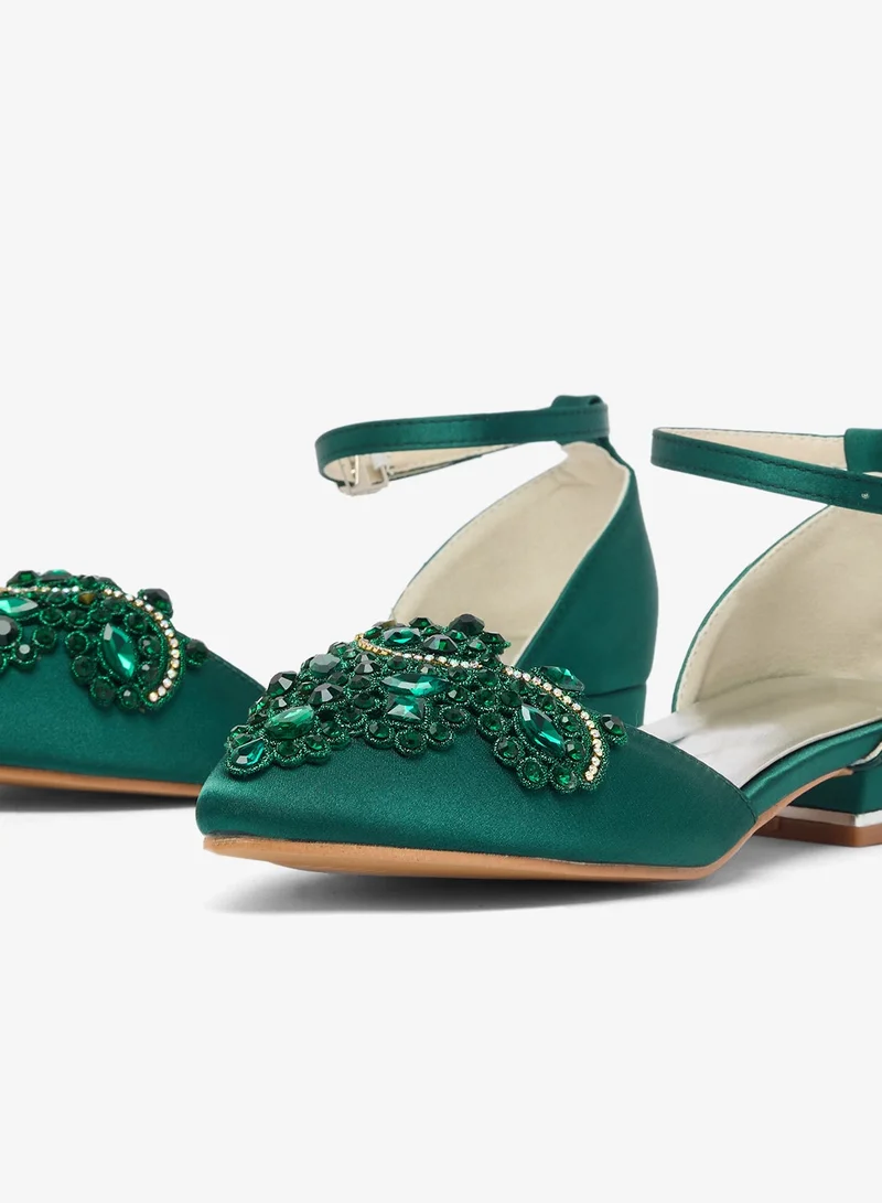 Ella Limited Edition Green Jewel Detail Flat Strap Detail Ballet for Women | Best Price UAE