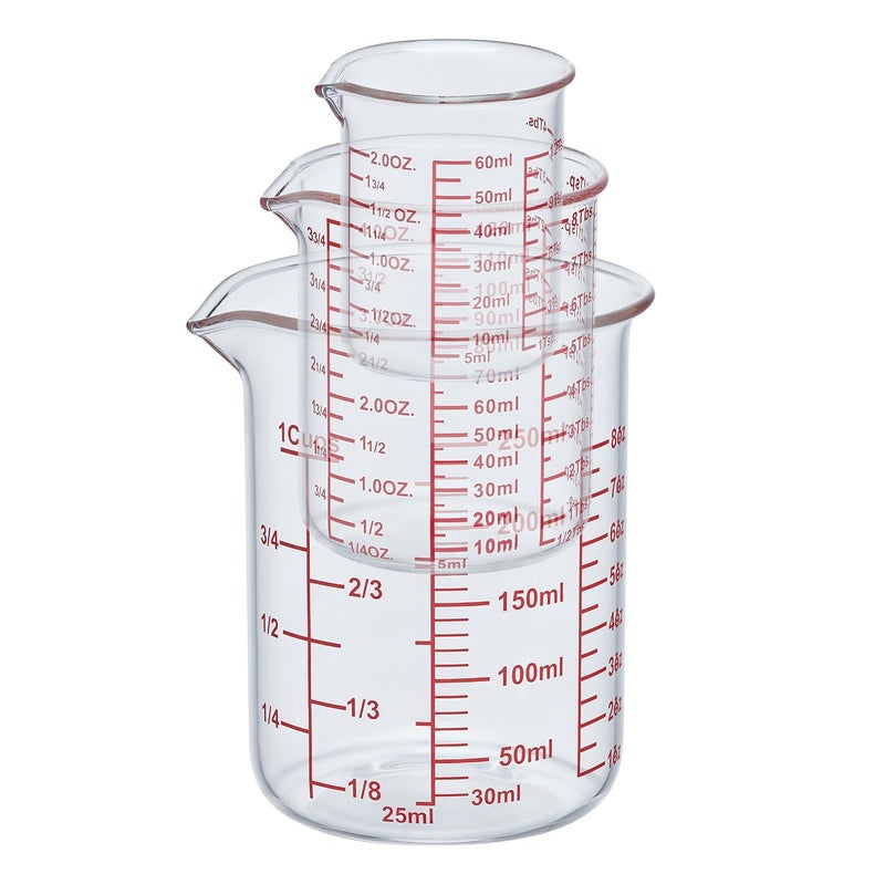 Ackers BORO3.3 Ackers High Borosilicate Glass Measuring Cup Set with Pour Spout,60ml(2OZ),120ml(4OZ), 250ml(8OZ) Glass Measuring Beaker for Kitchen or Restaurant, Easy to Read - Image 3