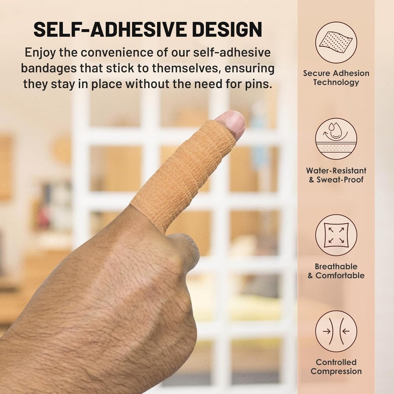 MEDca Self Adherent Cohesive Tape  Pack of 121 2 3 x 5 Yards Light Tan Self Adhesive Bandage Rolls  Sports Athletic Wrap for Ankle Wrist Sprains - Image 4