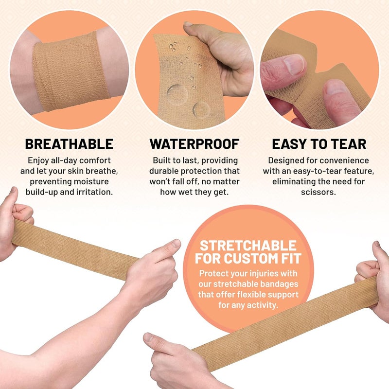 MEDca Self Adherent Cohesive Tape  Pack of 121 2 3 x 5 Yards Light Tan Self Adhesive Bandage Rolls  Sports Athletic Wrap for Ankle Wrist Sprains - Image 5