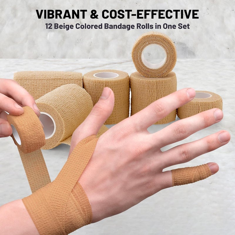 MEDca Self Adherent Cohesive Tape  Pack of 121 2 3 x 5 Yards Light Tan Self Adhesive Bandage Rolls  Sports Athletic Wrap for Ankle Wrist Sprains - Image 3