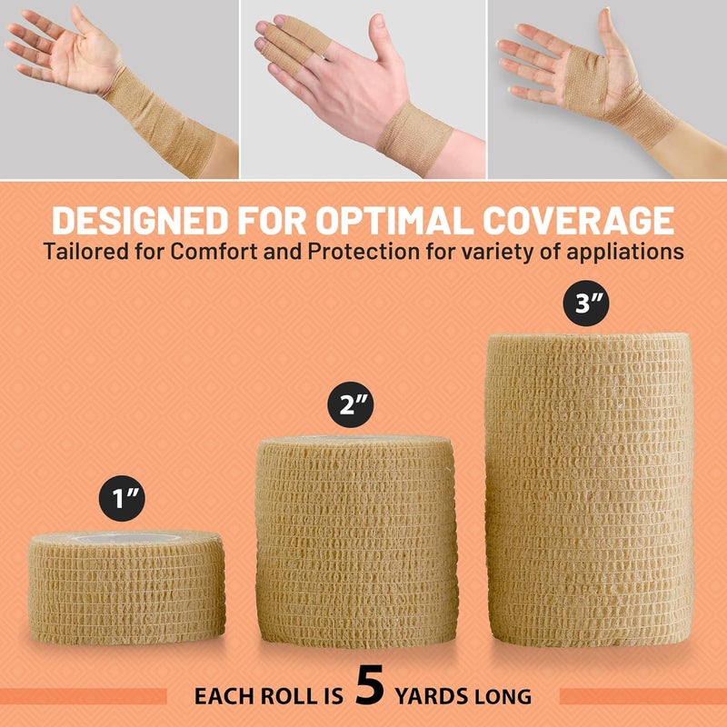 MEDca Self Adherent Cohesive Tape  Pack of 121 2 3 x 5 Yards Light Tan Self Adhesive Bandage Rolls  Sports Athletic Wrap for Ankle Wrist Sprains - Image 2