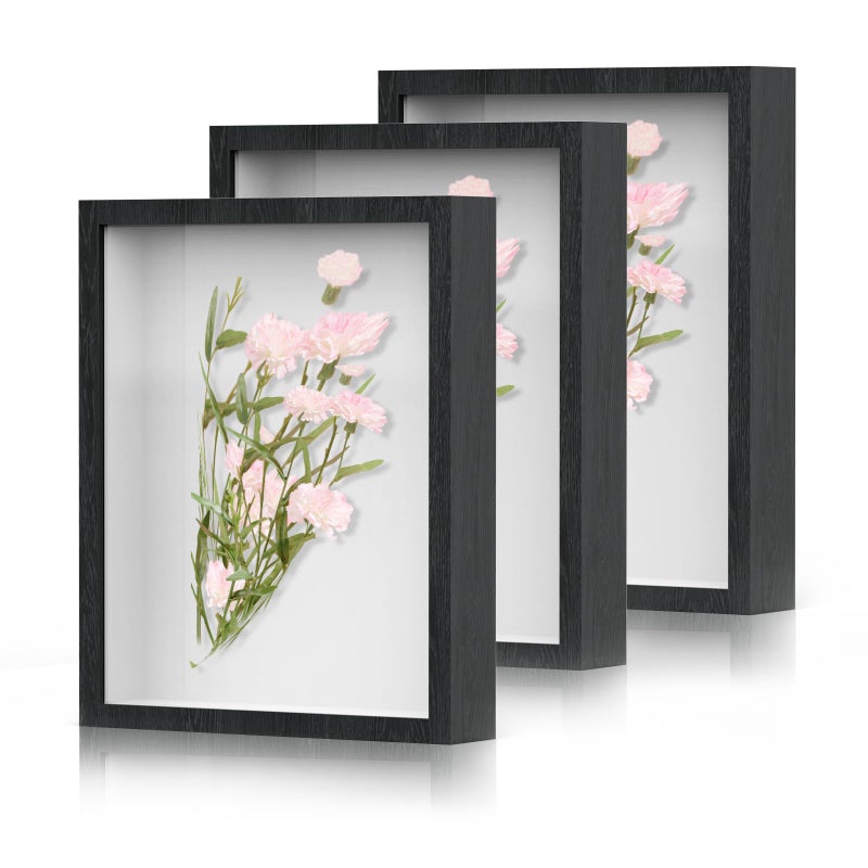 SMZCTYI Shadow Box Frame 8x10 - 3 Pack Wood Deep Shadowbox with Glass Shadow Boxes Display Cases Suitable for Photos  Dried Flowers  Handicrafts Picture Frames for Wall (Black) - Image 1