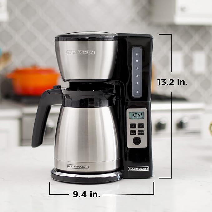 BLACK&DECKER 12 Cup Thermal Programmable Coffee Maker with Brew Strength and VORTEX Technology, Black/Steel, CM2046S | Programmable coffee maker with Vortex showerhead, brew strength control and mess-free Perfect Pour spout. - Image 3