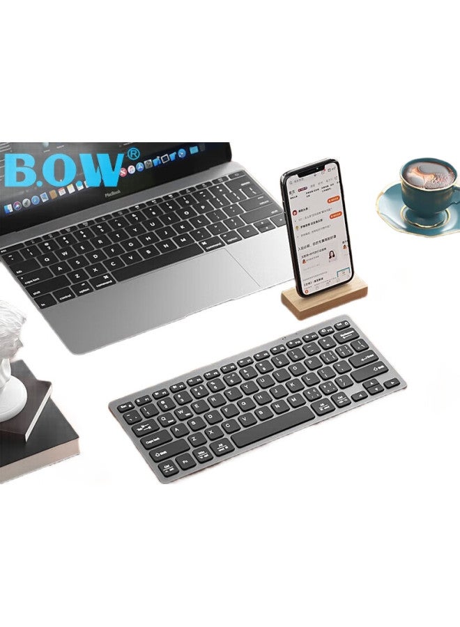 B.O.W Hangshi (Bow) Hd098C Dual-Mode Wireless Bluetooth Charging Keyboard, Compatible With Phones, Tablets, Ipad, Computers, Apple, Xiaomi, Huawei, Universal Three-Mode Keyboard For Office Use, Gray And Black - Image 1