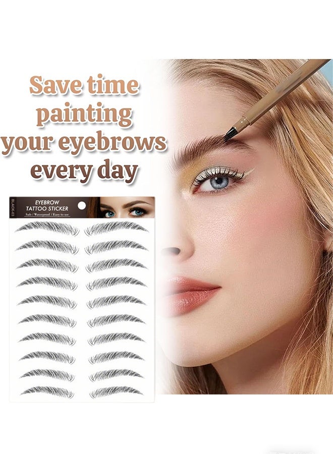 Eyebrow Tattoo Stickers Waterproof Transfers Stickers Peel Off 6D Sticker Nature False Eyebrows Hair-Like Long Lasting for Woman Makeup Tool 20 Pairs Black - Image 4