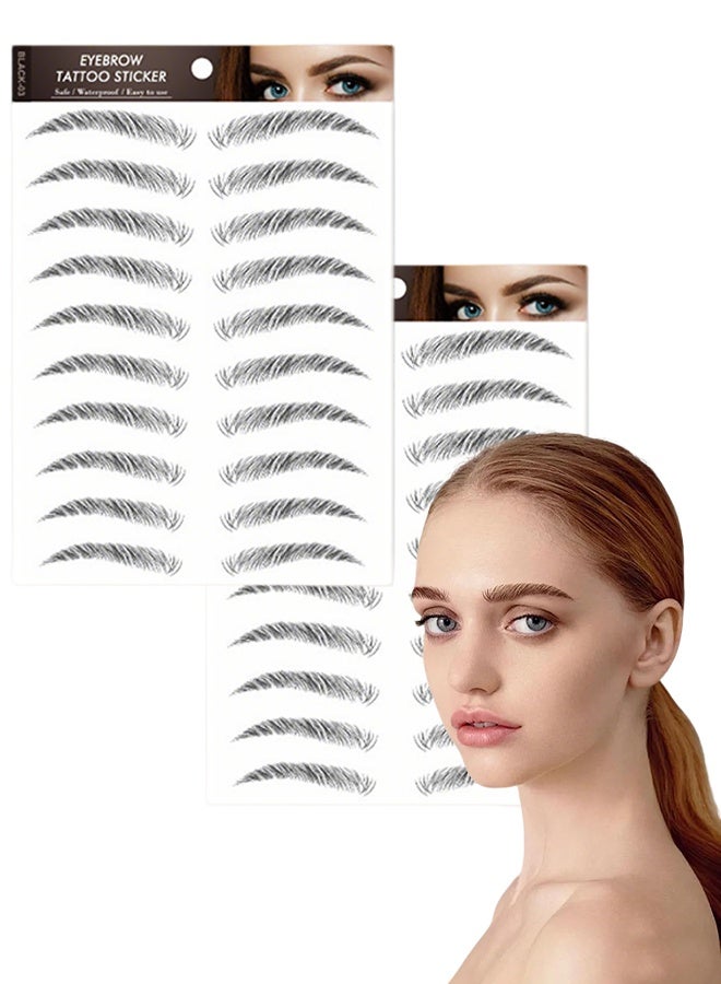 Eyebrow Tattoo Stickers Waterproof Transfers Stickers Peel Off 6D Sticker Nature False Eyebrows Hair-Like Long Lasting for Woman Makeup Tool 20 Pairs Black - Image 1