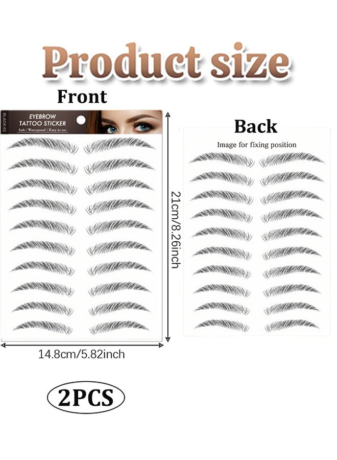 Eyebrow Tattoo Stickers Waterproof Transfers Stickers Peel Off 6D Sticker Nature False Eyebrows Hair-Like Long Lasting for Woman Makeup Tool 20 Pairs Black - Image 2
