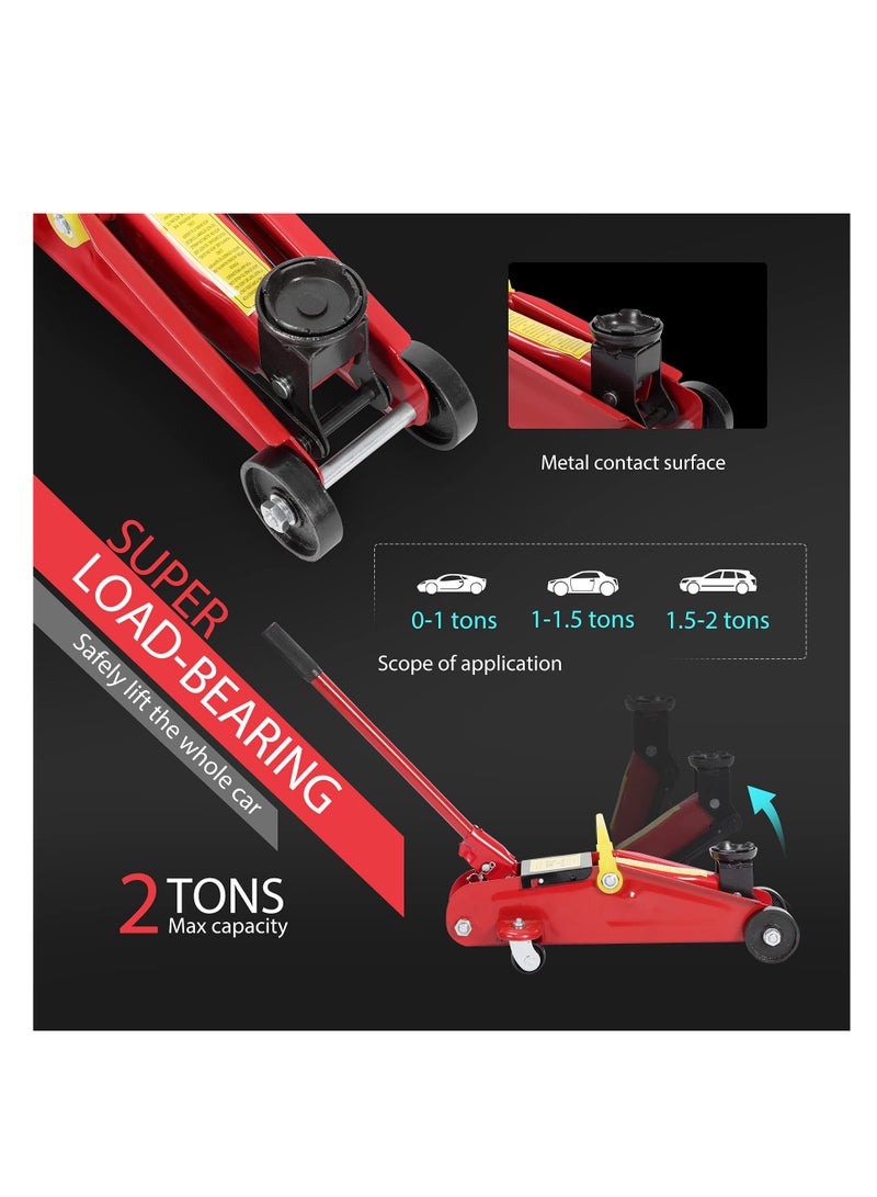 ZLH HITY 2 Tons Hydraulic Trolley Car Lift Jack, Low Profile Floor Jack with Single Piston Fast Lift Pump, Wide Lifting Range Swivel Rear Casters - Image 3