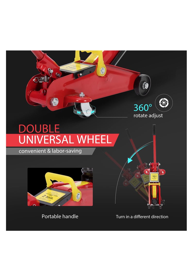 ZLH HITY 2 Tons Hydraulic Trolley Car Lift Jack, Low Profile Floor Jack with Single Piston Fast Lift Pump, Wide Lifting Range Swivel Rear Casters - Image 4