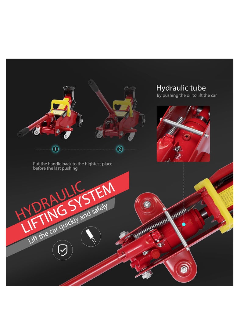 ZLH HITY 2 Tons Hydraulic Trolley Car Lift Jack, Low Profile Floor Jack with Single Piston Fast Lift Pump, Wide Lifting Range Swivel Rear Casters - Image 5