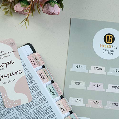 DiverseBee Laminated Bible Tabs (Large Print, Easy to Apply), Bible Tabs Old and New Testament, Bible Study Journaling Supplies, Bible Accessories, Bible Index Tabs, 72 Bible Book Tabs (Petal) Medium - Image 5