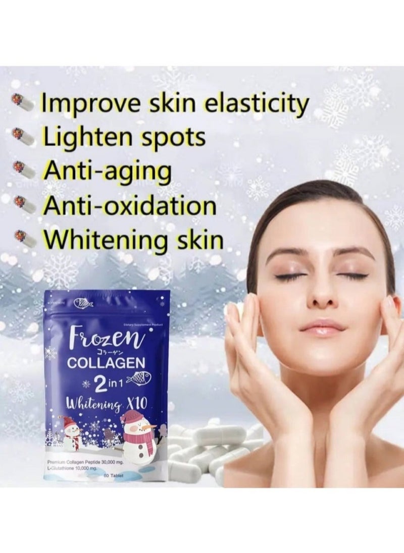 Frozen Collagen Frozen Collagen 2 in 1 Whitening Supplement 10X Collagen Peptide 30000mg L Glutathione 10000mg 60 Tablets  - Image 2