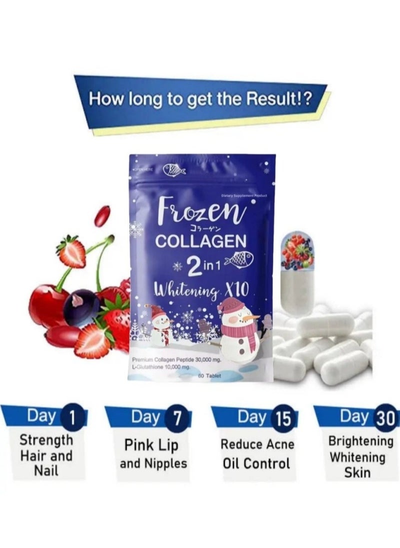 Frozen Collagen Frozen Collagen 2 in 1 Whitening Supplement 10X Collagen Peptide 30000mg L Glutathione 10000mg 60 Tablets  - Image 5