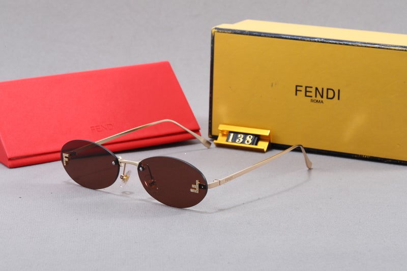 Fendi Oval-frame Crystal-embellished Sunglasses Gold Brown Sunglasses - Image 1