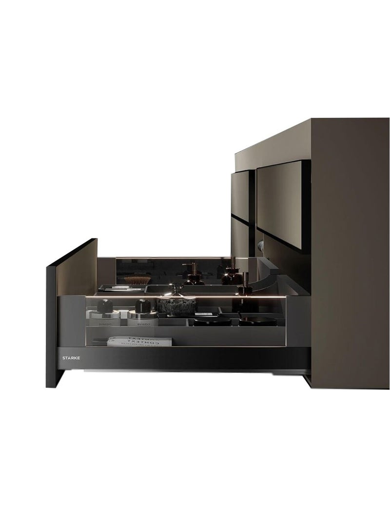 STARKE High-Cut Drawer Box with Glass & Light,Tempered Glass, Aviation Aluminum,Dual Color Temperature 4000K/6000K, AA Battery,148mm Back Panel, 12mm/8mm Glass - Grey (Jane Series High Cut) (390-400 mm) - Image 1