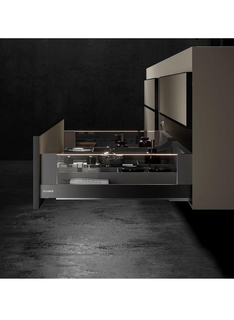 STARKE High-Cut Drawer Box with Glass & Light,Tempered Glass, Aviation Aluminum,Dual Color Temperature 4000K/6000K, AA Battery,148mm Back Panel, 12mm/8mm Glass - Grey (Jane Series High Cut) (390-400 mm) - Image 2