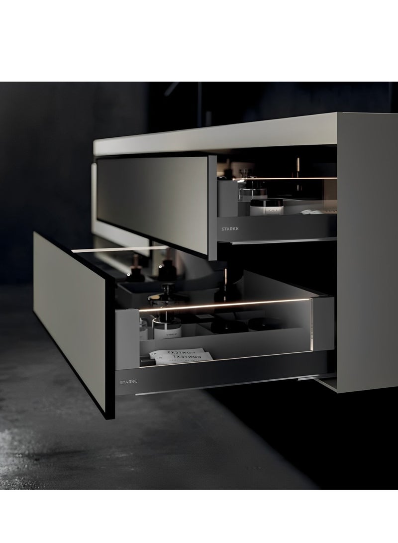 STARKE High-Cut Drawer Box with Glass & Light,Tempered Glass, Aviation Aluminum,Dual Color Temperature 4000K/6000K, AA Battery,148mm Back Panel, 12mm/8mm Glass - Grey (Jane Series High Cut) (390-400 mm) - Image 3