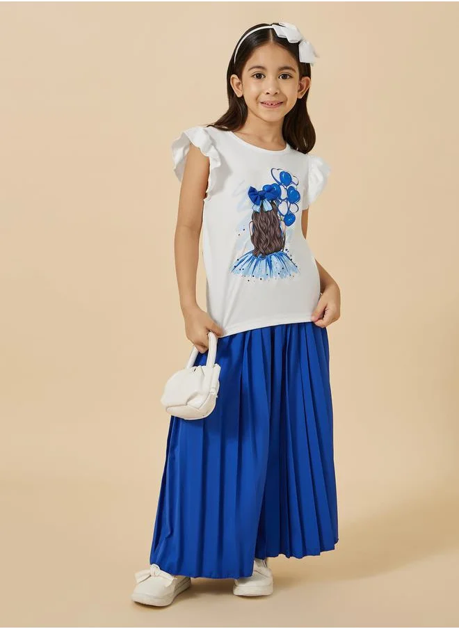 ستايلي Graphic Print T-Shirt and Wide Leg Culotte Set