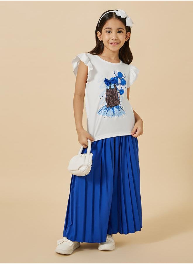 Styli - Graphic Print T-Shirt and Wide Leg Culotte Set - Image 1