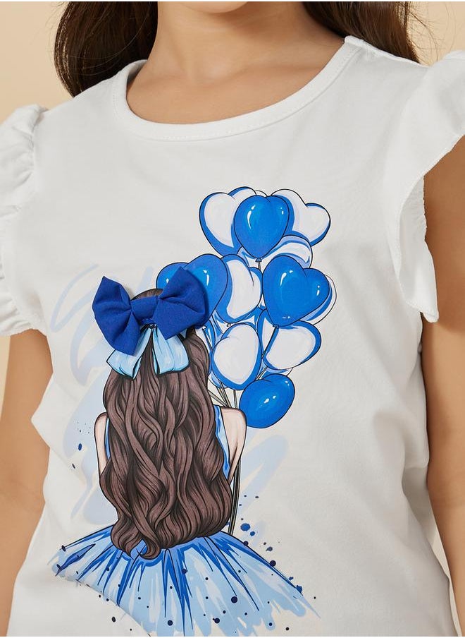 Styli - Graphic Print T-Shirt and Wide Leg Culotte Set - Image 1