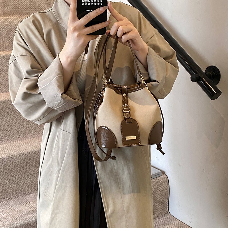 Leopard Print Color-Blocked Women'S Bag Crossbody Bag Vintage Matte Niche Bucket Bag Versatile For Commuting - Image 3