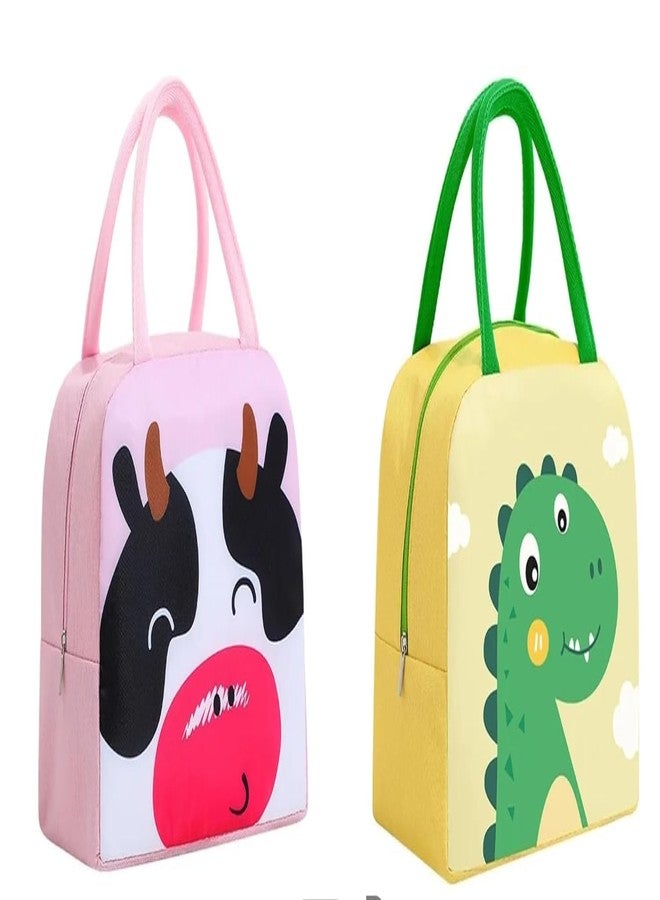 Flywind Cute Cartoon Animal Pattern Waterproof Large Capacity Lunch Box Bag for Women -Blue (Pink Green, 2) - Image 1
