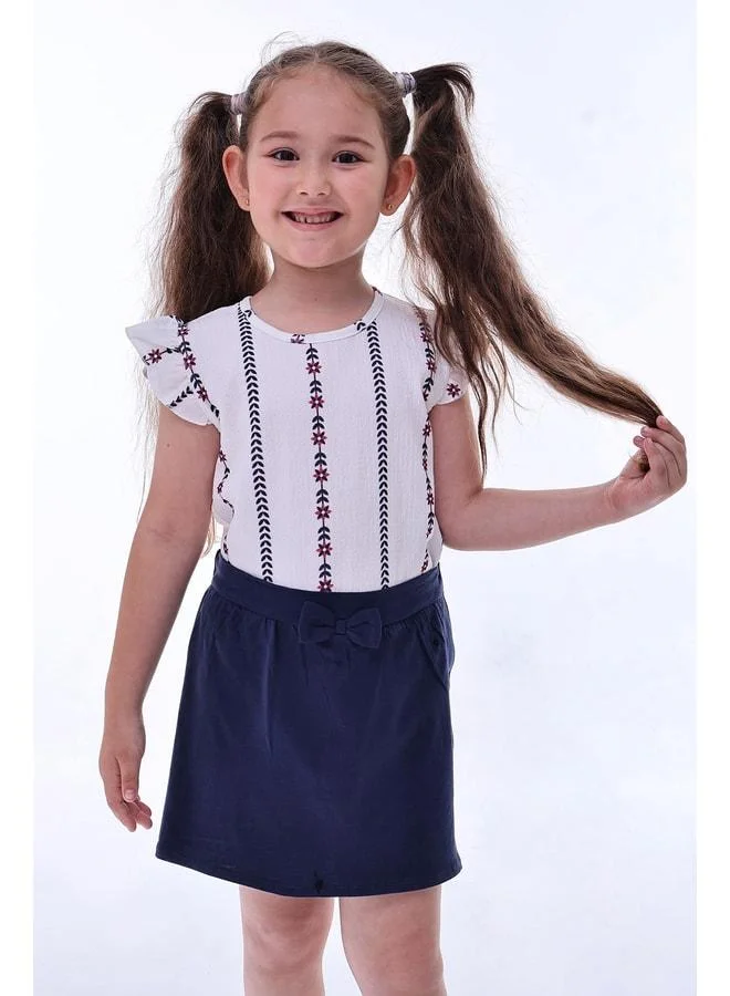 Zuzunga Soft Fabric Flower-Print Ruffled Sleeve Bow-Detail Girls' Shorts and Skirt Set.