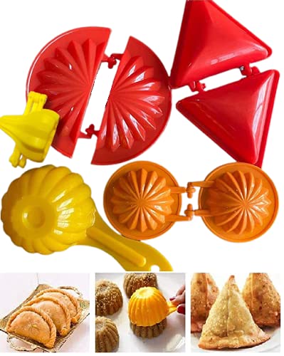 ayushicreationa ayushicreationa Plastic Dumpling Pie Maker for Samosa Modak Gujiya Laddu and Kachori with Spoon for Home and Kitchen Random Color Pack of 5  - Image 1