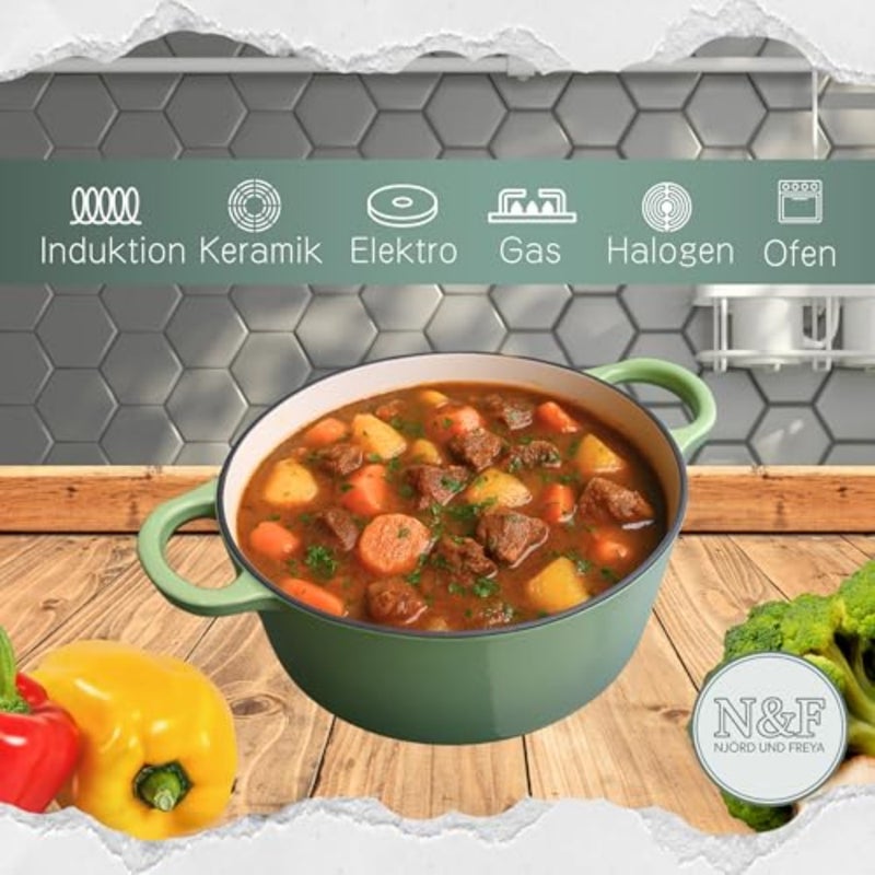 ® Cast Iron Casserole 24 cm - Bread Baking and Roasting Pot with Enamel - Oven Safe, Induction Safe, Scratch-Resistant, for Juicy Bread and Stewing Dishes Mint Green, Cooking Pot for Your - Image 2