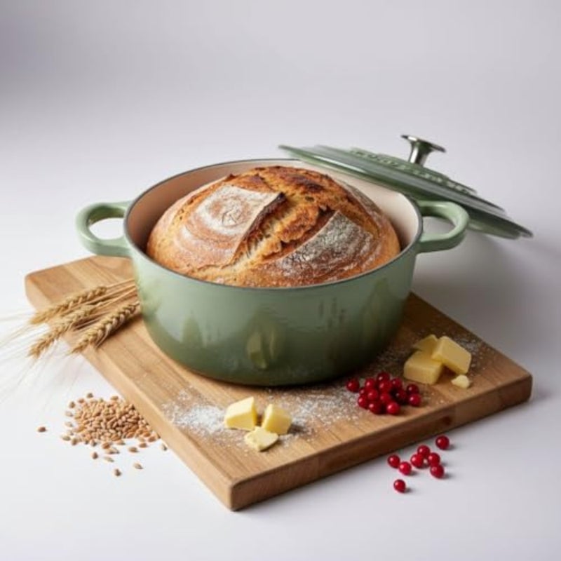 ® Cast Iron Casserole 24 cm - Bread Baking and Roasting Pot with Enamel - Oven Safe, Induction Safe, Scratch-Resistant, for Juicy Bread and Stewing Dishes Mint Green, Cooking Pot for Your - Image 1