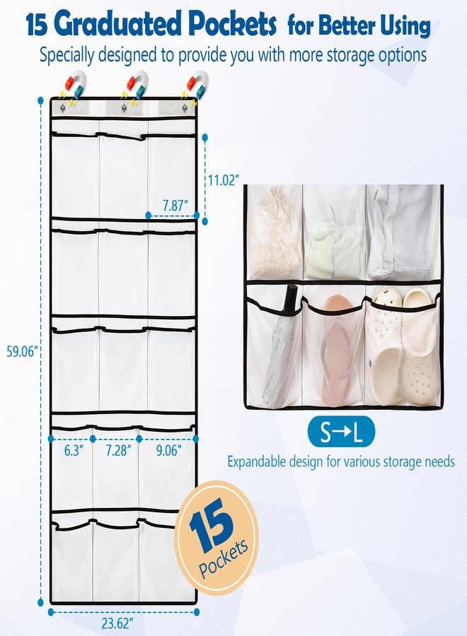Olpchee Over The Door Cruise Ship Organizer - Cruise Ship Magnetic Door Organizer with 15 Size-Graded Pockets, Hanging Magnetic Cruise Storage Shoe Rack for Cabin, 2025 Cruise Essential, 9 Hooks(White) - Image 3
