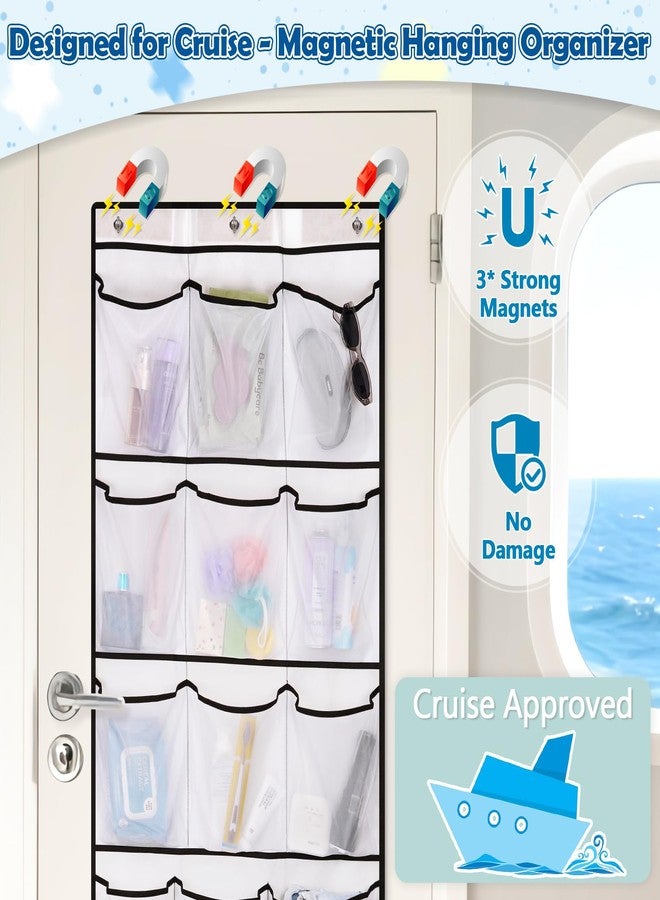Olpchee Over The Door Cruise Ship Organizer - Cruise Ship Magnetic Door Organizer with 15 Size-Graded Pockets, Hanging Magnetic Cruise Storage Shoe Rack for Cabin, 2025 Cruise Essential, 9 Hooks(White) - Image 2