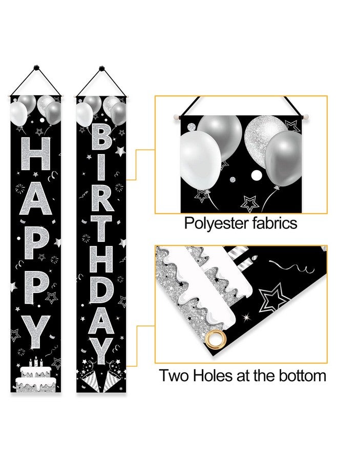 Excelloon Black White Silver Birthday Door Banner Decorations for Men Women, Black Silver Happy Birthday Porch Sign Party Supplies, 16th 21st 30th 40th 50th 60th 70th 80th 90th Birthday Backdrop Decor - Image 3