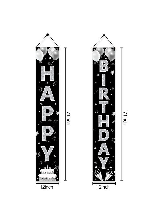 Excelloon Black White Silver Birthday Door Banner Decorations for Men Women, Black Silver Happy Birthday Porch Sign Party Supplies, 16th 21st 30th 40th 50th 60th 70th 80th 90th Birthday Backdrop Decor - Image 2