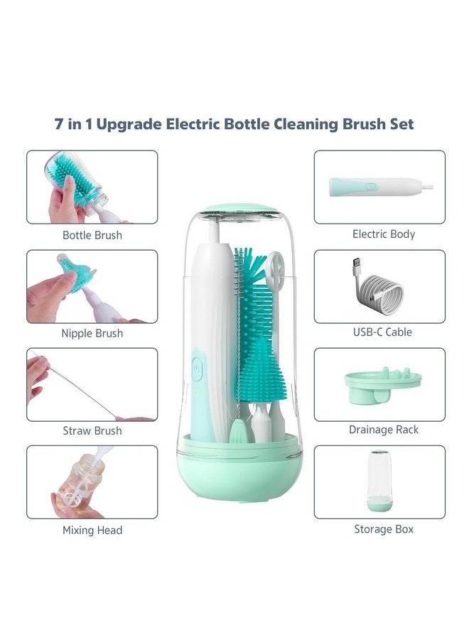 MomMed - Electric Bottle Brush, Electric Baby Bottle Brush Set With Silicone Bottle/Pacifier/Straw Brush And Mixing Head, Waterproof Bottle Cleaner Brush With Drying Rack, 2 Modes & 360° Rotation - Image 1