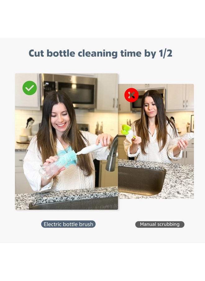 MomMed - Electric Bottle Brush, Electric Baby Bottle Brush Set With Silicone Bottle/Pacifier/Straw Brush And Mixing Head, Waterproof Bottle Cleaner Brush With Drying Rack, 2 Modes & 360° Rotation - Image 1