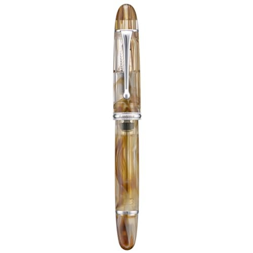 Asvine V800 Fountain Pen Vacuum Filling System with Large Ink CapacityNumber 8 Stub Nib 11mm Calligraphy Art Drawing with Wrench Gift Set Brown White Acrylic - Image 1