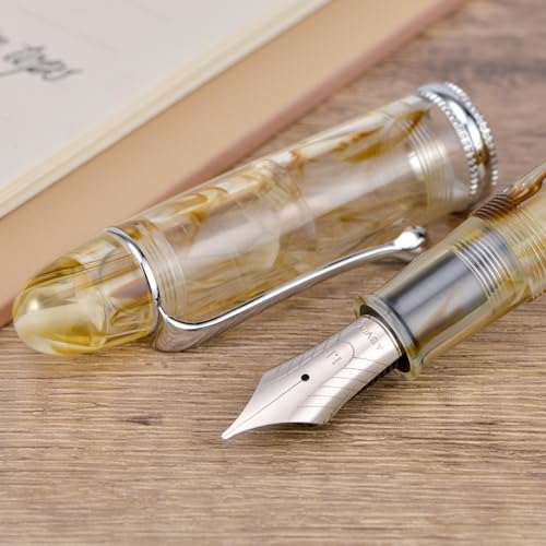 Asvine V800 Fountain Pen Vacuum Filling System with Large Ink CapacityNumber 8 Stub Nib 11mm Calligraphy Art Drawing with Wrench Gift Set Brown White Acrylic - Image 3